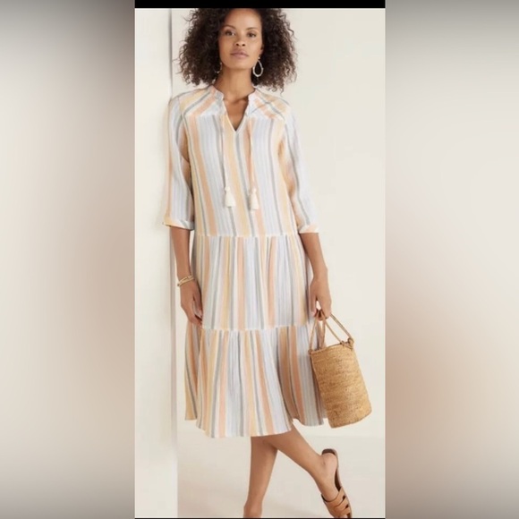 NWT Soft Surroundings Laguna Gauze Dress Peach Stripe Boho Lagenlook Beachy,SP - Picture 10 of 15